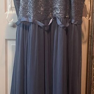 David's Bridal Blue Lace Maxi Dress